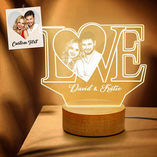 Personlig LOVE 3D Akryl nattlampa med text och foto